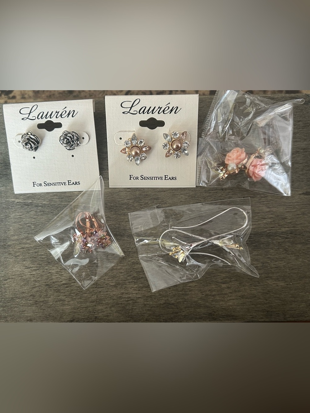 Floral Crystal Stud Earrings Bundles - Rose Gold & Silver